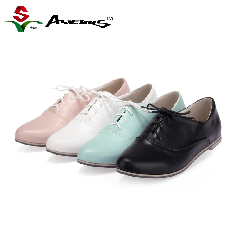 

Anvenus Women Fashion Pure Color Lace-up Flats Lady Casual Elegant Daily Office Outdoor Leather Shoes Student Plus Size Black