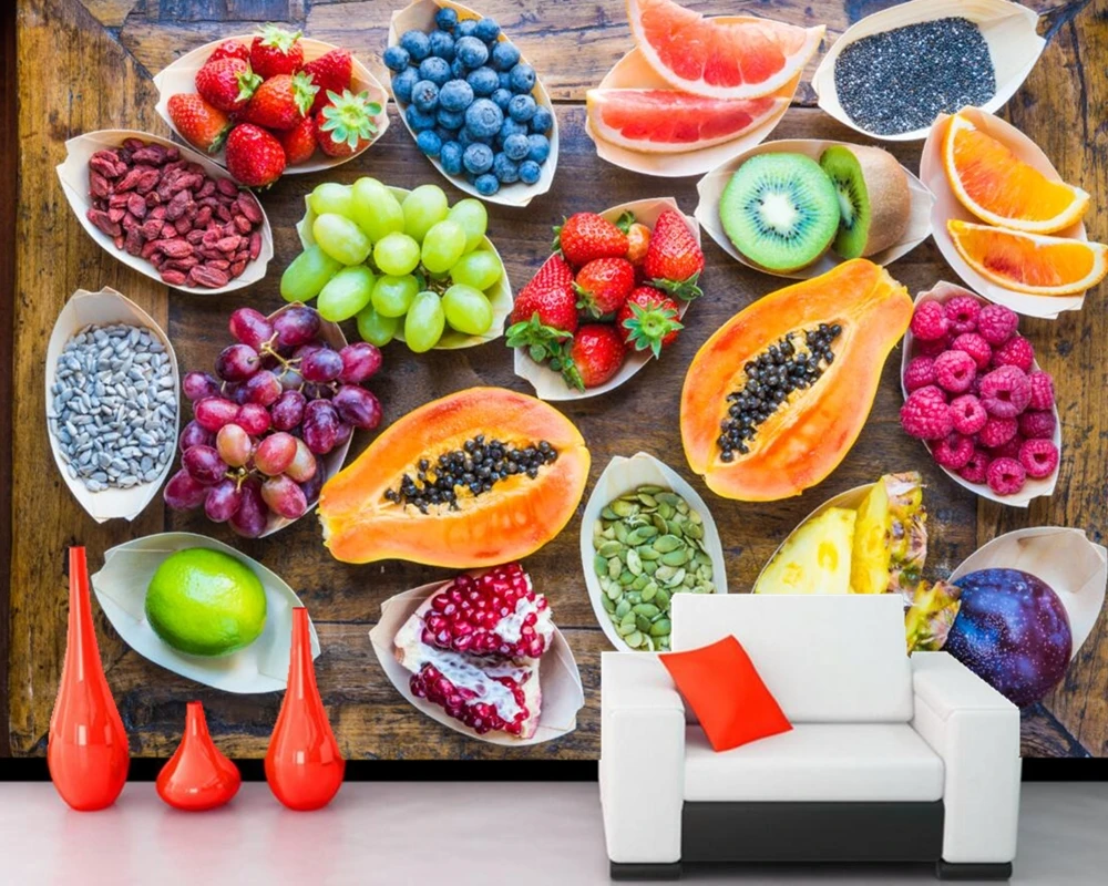 

A variety of fruit food art wallpaper,living room TV wall bedroom kitchen Coffee shop restaurant bar wall custom 3d murals
