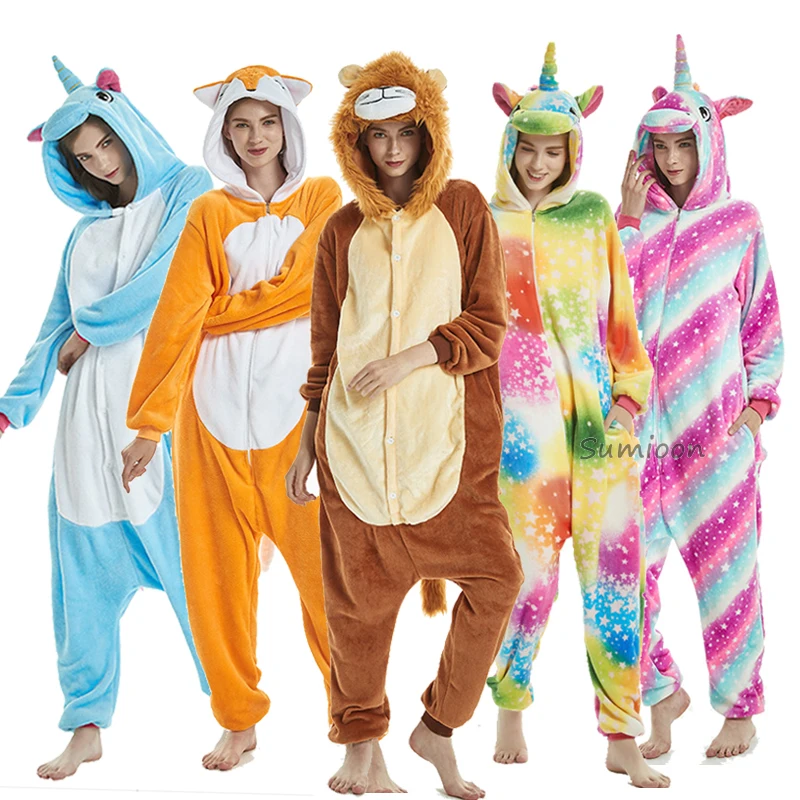 Kigurumi Adult Pajamas Unicorn Winter Women Pajamas Set Animal Panda Stitch Onesie Pyjama Unisex Flannel Sleepwear Jumpsuit