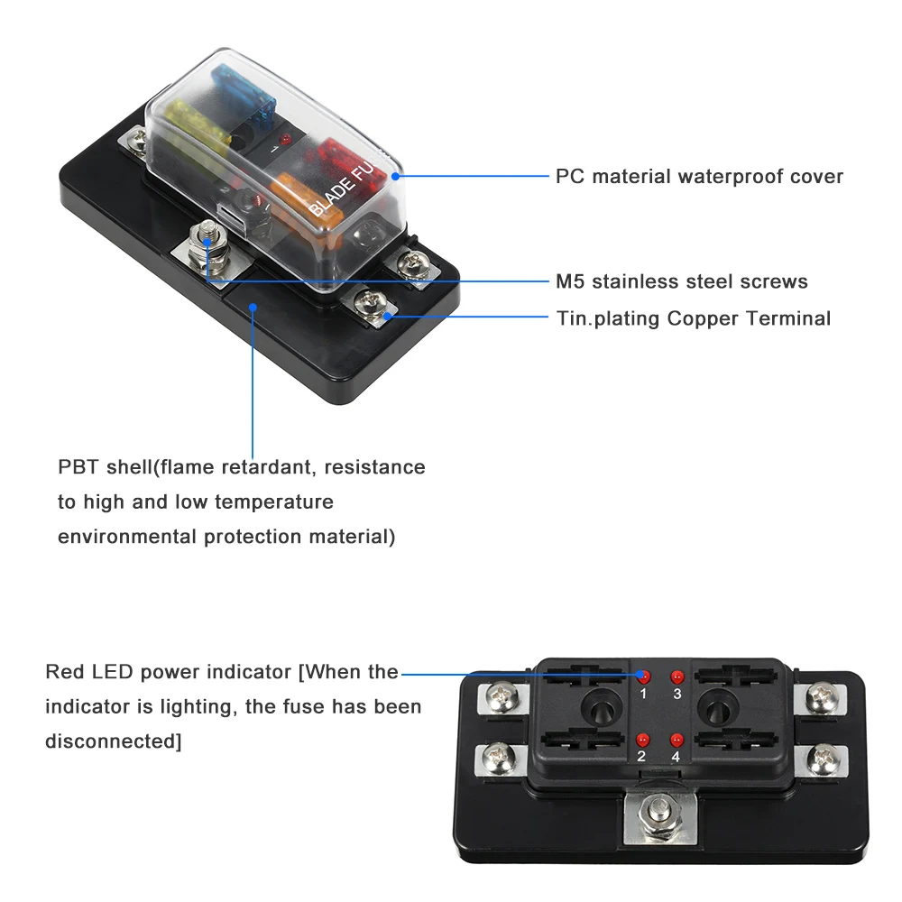 Универсальный 4 способ лезвие предохранителей с светодиодный индикаторный предохранитель блок для автомоек морской караван 12V 24V
