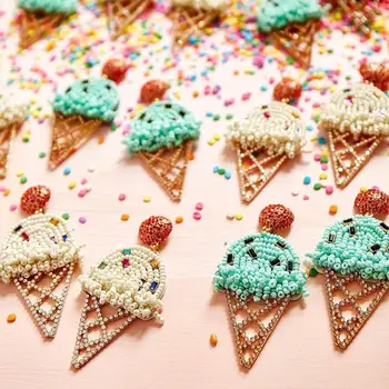 

Girlgo New Brand Ice Cream Shaped Handmade Beads Drop Earrings For Women Female Maxi Elegant Design Statement Drop Earrings Gift
