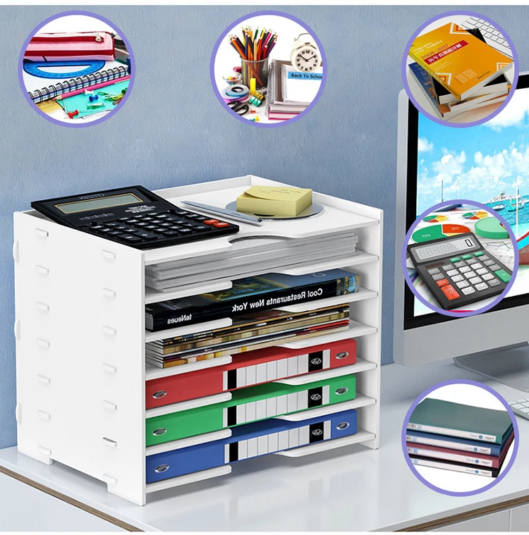 Multi-layer Folder Storage Box File Box Office Stationery Desktop Rack Assembled PVC Document Shelf for Office