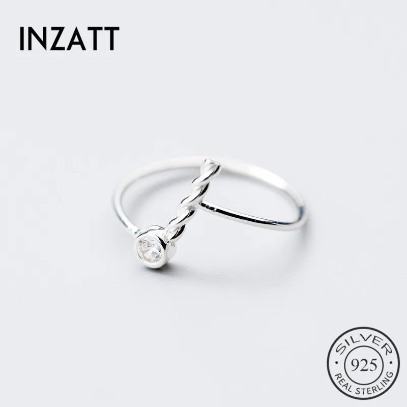 

INZATT Minimalist Twist Zircon Fashion Adjustable Ring Real 925 Sterling Silver Fine Jewelry For Women Party Accessories Gift