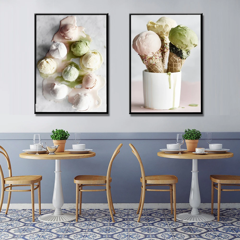 Скандинавские вкусные мороженое холст картины плакаты и принты настенные картины для кухни выпечки кофе магазин стены Искусство домашний декор
