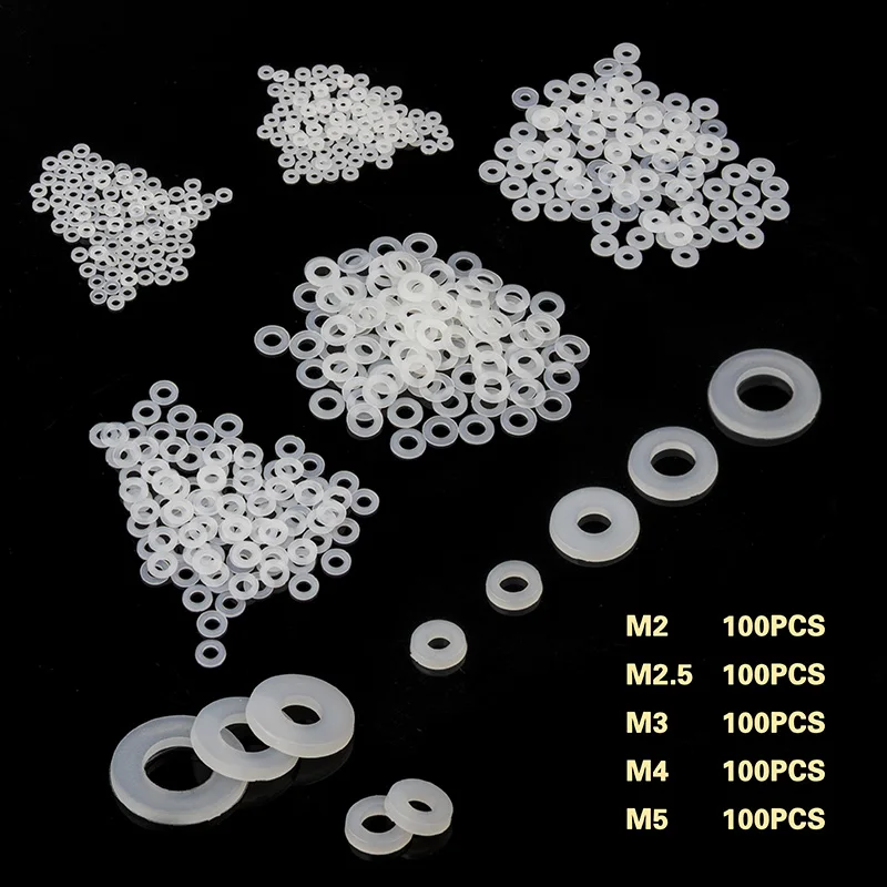 100 Pcs Lot Plastic Nylon Washer Plated Flat Spacer Seals Gasket Ring Kit M5 M6 