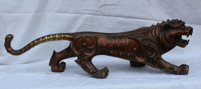 

song voge gem S2263 28" Lucky Chinese Folk Dynasty Palace Pure Bronze Running Zodiac Tiger Statue