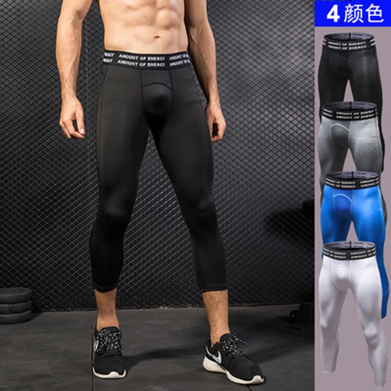 

2019 3/4 compression pants men jogging gym training Running pants Sports Quick Dry Tights Basketball Trousers Fitness Clothing