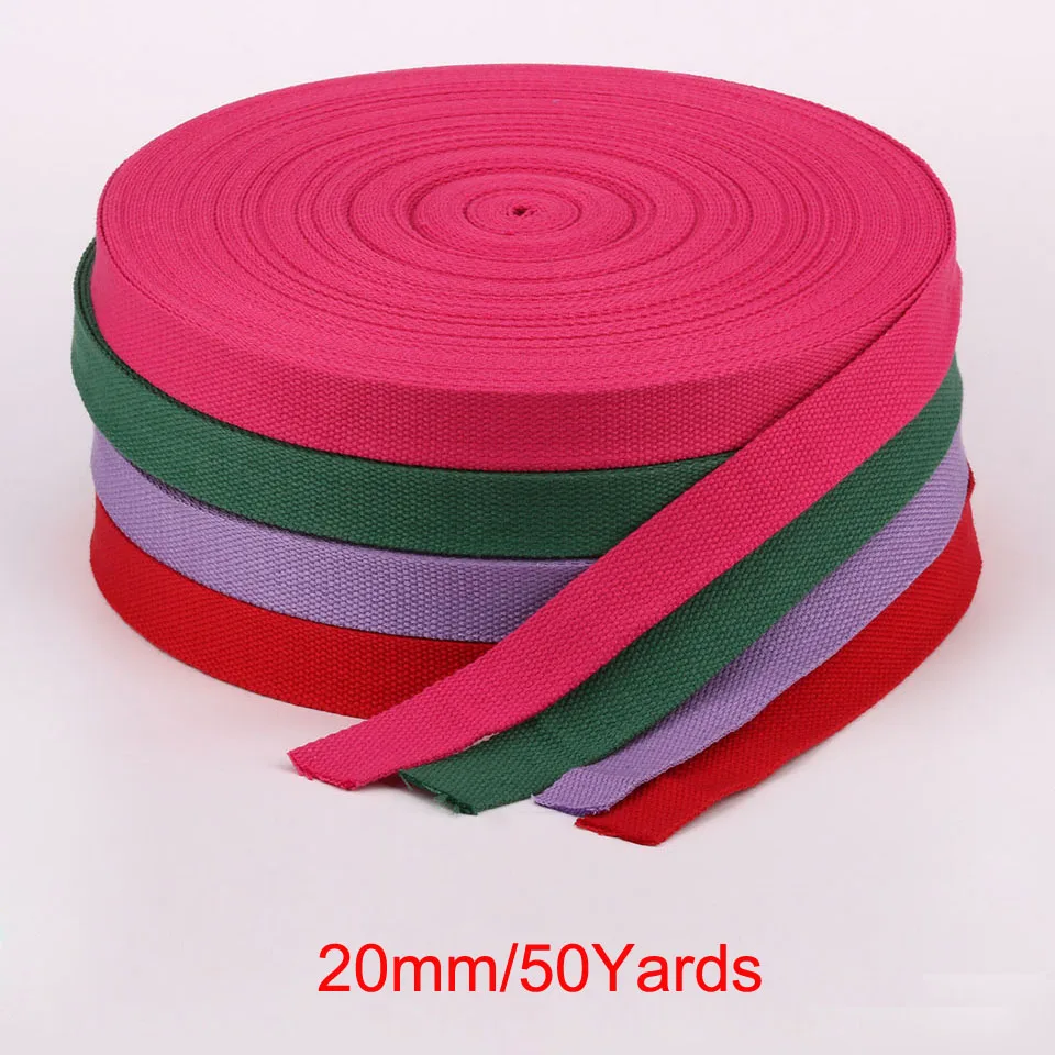 

20mm 50 Yards Cotton Canvas Webbing Strap for Backpack 1.5mm Thickness Bias Tape Bag Strap Sewing Ribbon 19 Colors