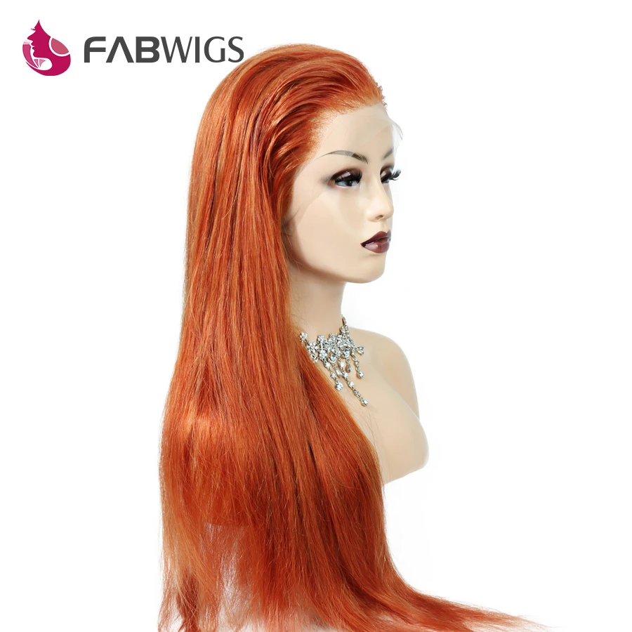 Fabwigs волосы имбирный цвет полный парик шнурка человеческие волосы с волосами младенца бразильские Remy человеческие волосы парики для женщин