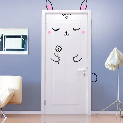 Hot Sale 3D Beautiful Landscape Door Stickers For Living Room Bedroom PVC Adhesive Wallpaper Home Decor Waterproof Mural Decal - Цвет: rabbit stickers