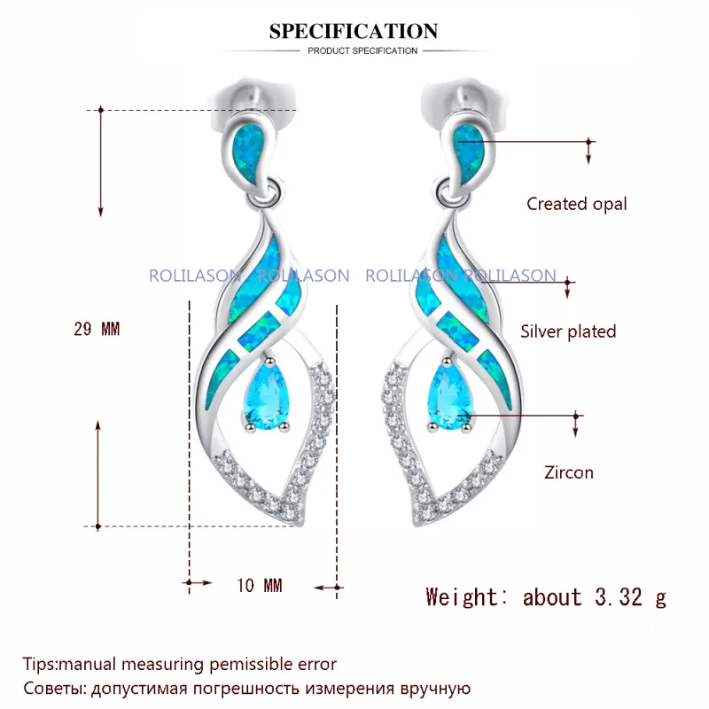 ЦИРКОНИЕВЫЕ серьги из бижутерии для женщин, синие циркониевые модные ювелирные изделия, голубой огненный опал, серебряные штампованные Кристальные висячие серьги OE406