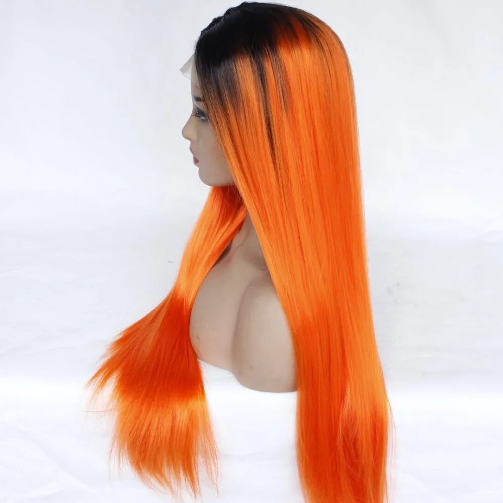 Marquesha Ombre оранжевый синтетический парик фронта шнурка термостойкие волокна Замена Оранжевый парик фронта шнурка для женщин