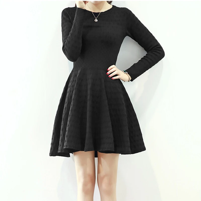 

Long Sleeve Black/Red Autumn Dress Warm Knitting Dresses OL Business Wear To Work Lady A-line Dresses