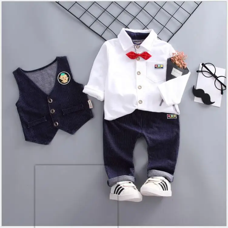 

ZWXLHH 2019 Baby Boy Clothing Sets Male Children Clothes Suits Gentleman Style Infant Vest T Shirt Pants Toddler Kids Costume