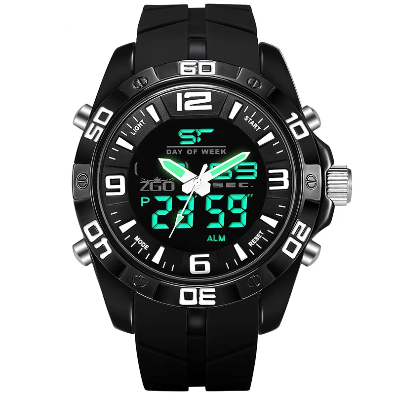 

Zgo Mens Watches Top Brand Luxury LED Digital Date Quartz Watch Man Rubber Tactical Military Sport Wrist Watch Men Clock
