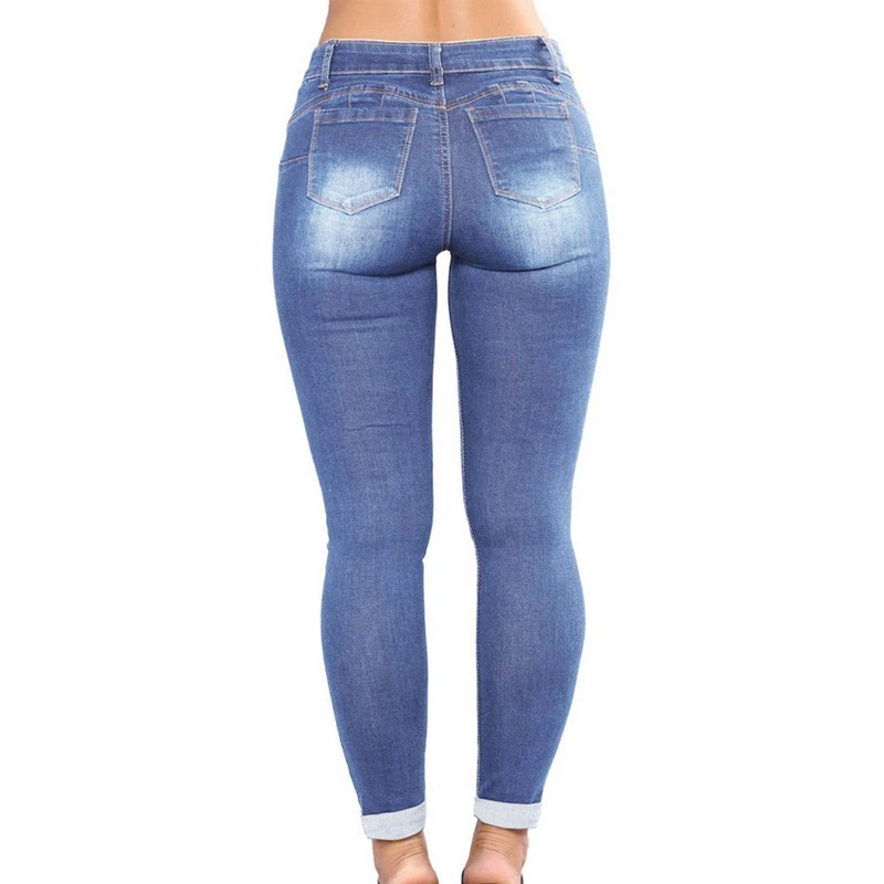 Puimentiua 2019 Women High Waist Casual Denim JeansSlim Plus Size Ripped Hole Long Jeans Denim Regular Pants Women Mom Jeans
