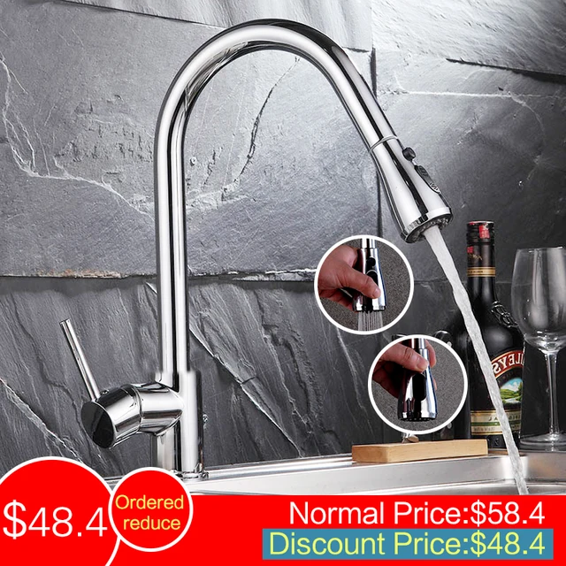 Best Quality Chrome Kitchen Faucets hot and cold Single Handle Pull Out faucet for Kitchen 360 Degree Swivel mixer Water 3 ways water Tap