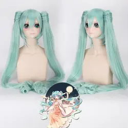 120 см Hatsune Мику парик Косплэй Длинные прямые волнистые зеленый синтетический волос Хэллоуин женские парики с двойной длинные клип хвостики