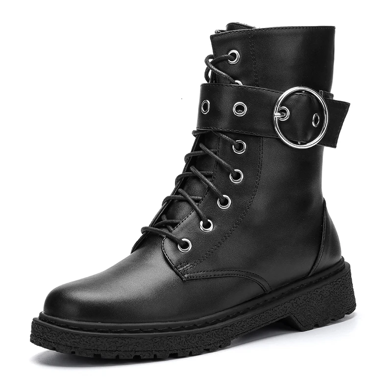 Cheap Ta Jiang New Fashion Warm Plush Winter Women Ankle Boots For Women Shoes Leather Lace Up Autumn Motorcycle Boots Shoes Woman