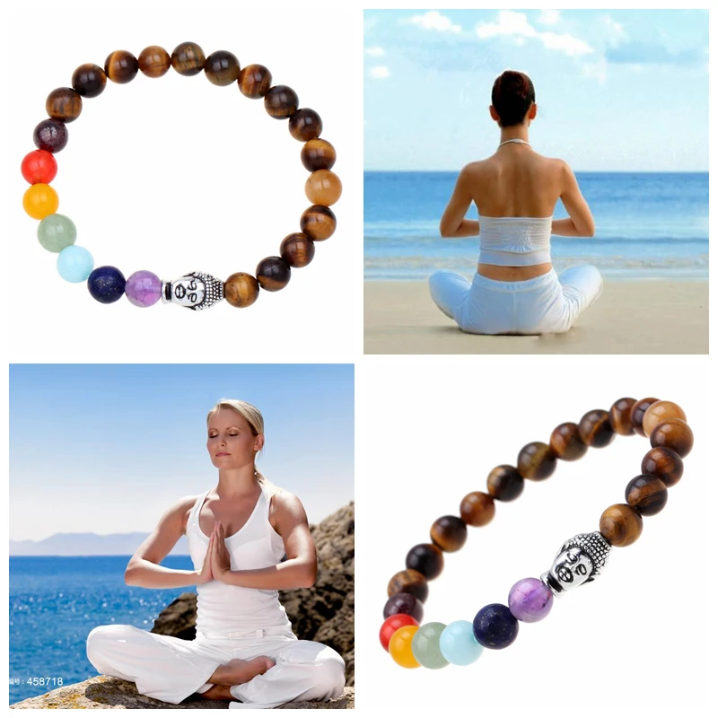 Wholesale Tiger Eyes Stone font b Bracelets b font Bangles 7 Chakra font b Bracelet b