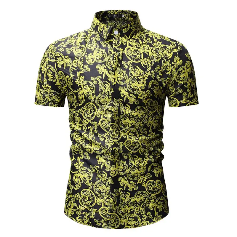 Мужские рубашки с коротким рукавом Лето нового размера плюс Цветочная гавайская рубашка мужские пляжные вечерние топы рубашки Camisa Social Masculina XXXL - Цвет: black