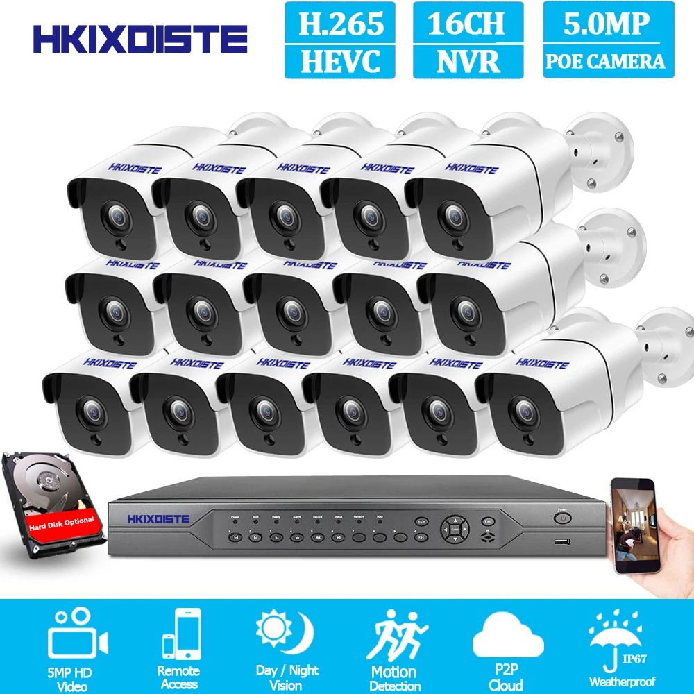 

H.265 POE CCTV camera Security System NVR 16CH Full HD 4K 5MP kit plug and play Surveillance Outdoor IP Camera Set POE Equipment
