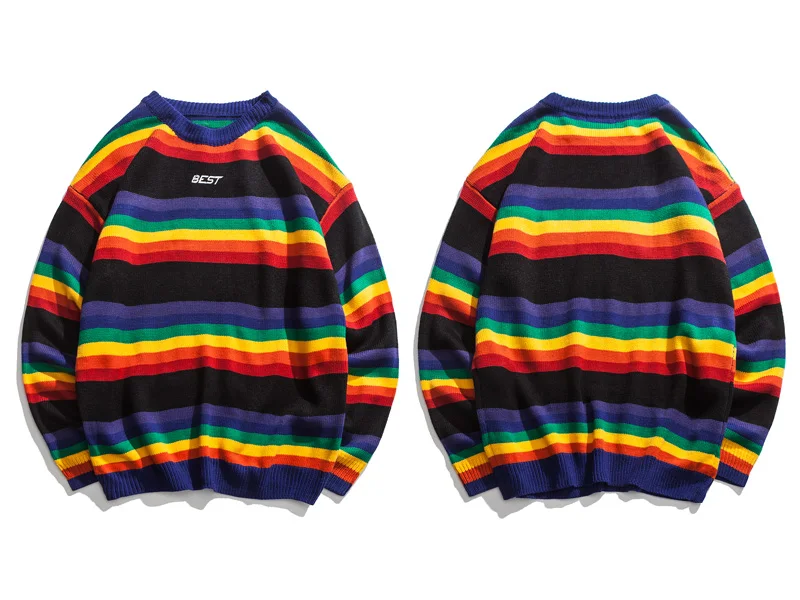 Rainbow Striped Knitted Pullover Sweaters 2