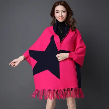 

9803 New women's Fall&Winter Clothesjoker medium and long double-sided scarf cape loose size knitted cardigan coat