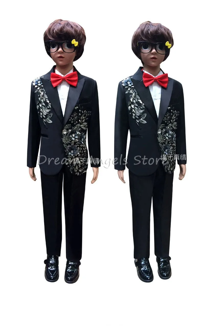 Модные костюмы для мальчиков в джентльменском стиле на заказ, костюм на заказ, костюмы с блейзером для мальчиков, 4 предмета, одежда с вышивкой и блестками для выступлений