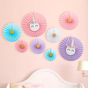 

Unicorn paper fan flower set gilding paper fan party decoration