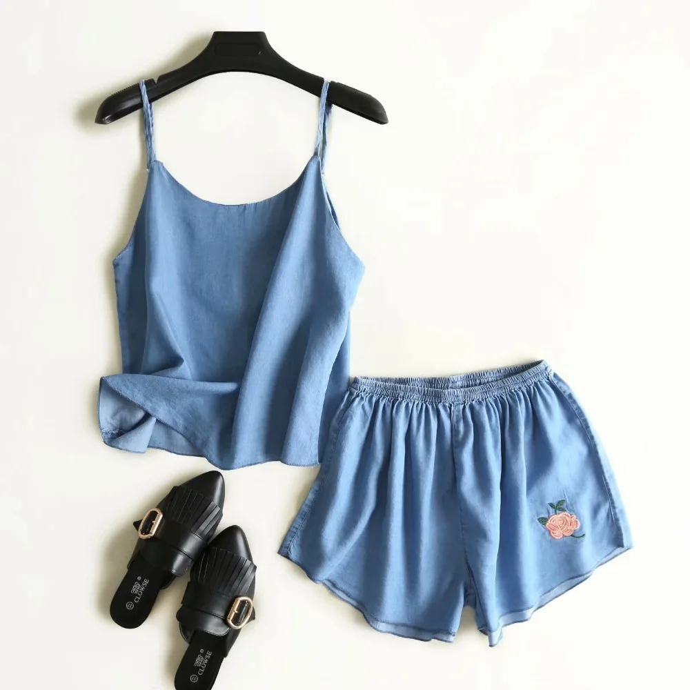 two piece denim short set