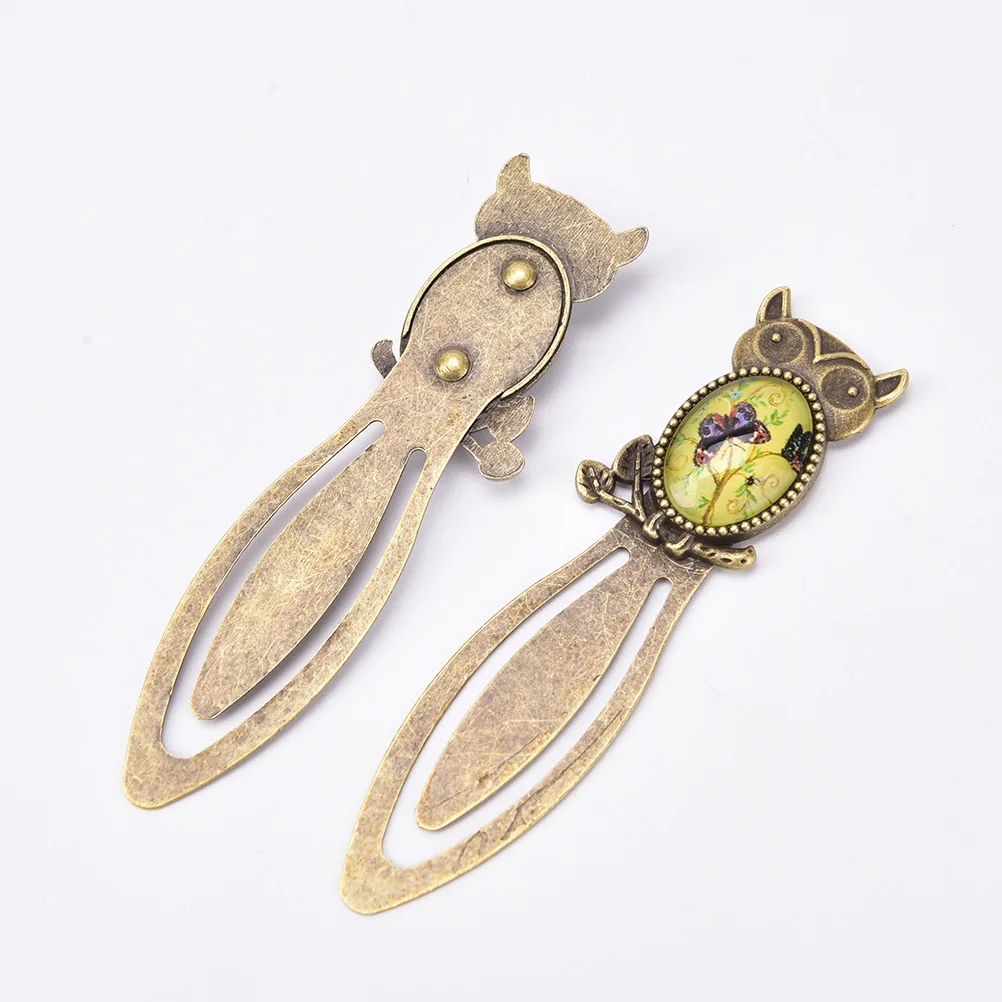 1PC Mini Glass Cabochon Bookmark Vintage Cartoon Metal Books Mark Owl Butterfly Bookmarks Office School Supplies