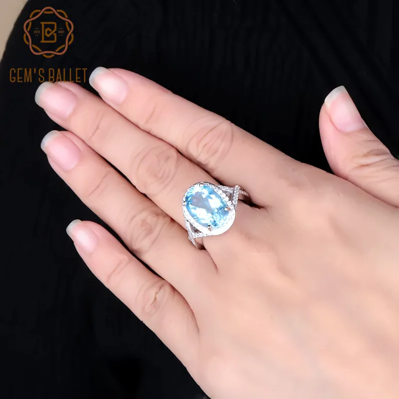 Gem's Ballet Classic 8.15Ct Natural Sky Blue Topaz Rings For Women Wedding Sterling Silver 925 Gemstone Ring Fine Jewelry Gift Gem's Ballet Classic 8.15Ct Natural Sky Blue Topaz Rings For Women Wedding Sterling Silver 925 Gemstone Ring Fine Jewelry Gift