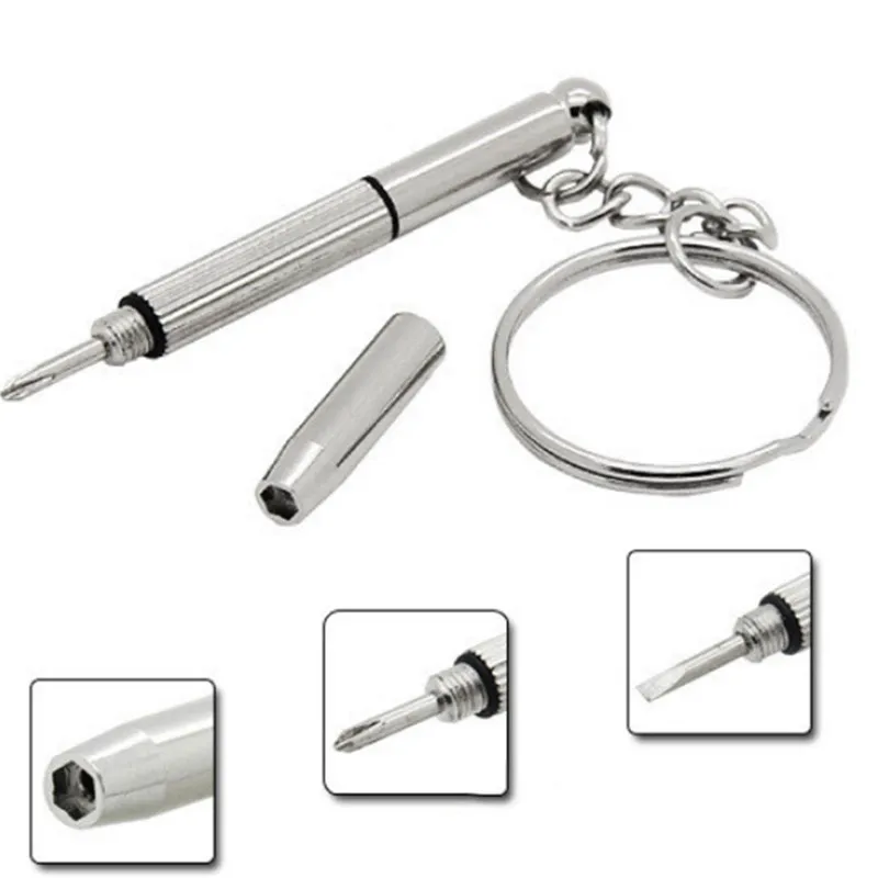 10Pcs 3 in 1 Multi Bit Mini Screwdriver Glasses Eyeglass Watch Keychain