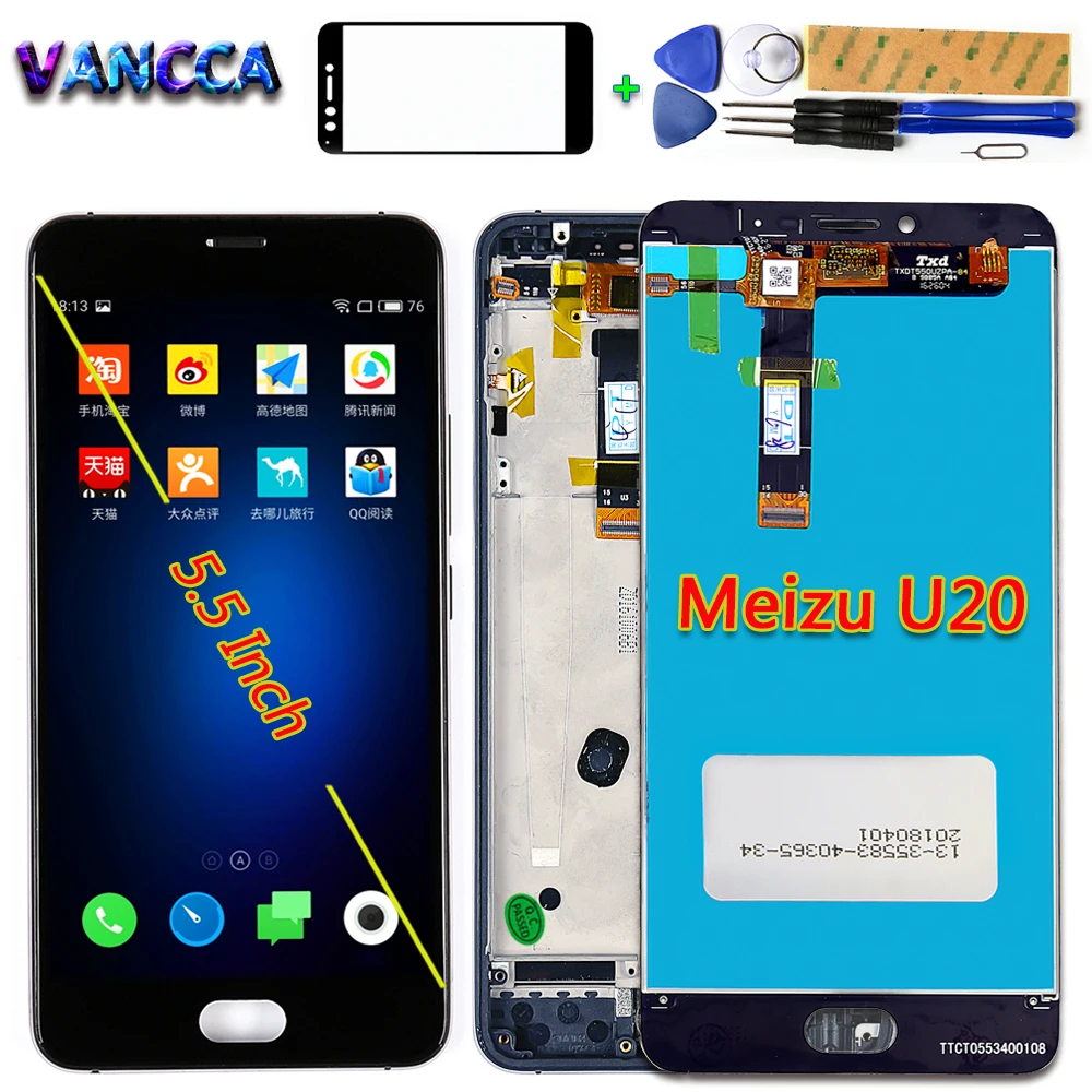 

Vancca LCD Display For Meizu U20 5.5 inch Digitizer Touch Screen assembly 1920*1080 Black White Frame with Free Tempered Glass