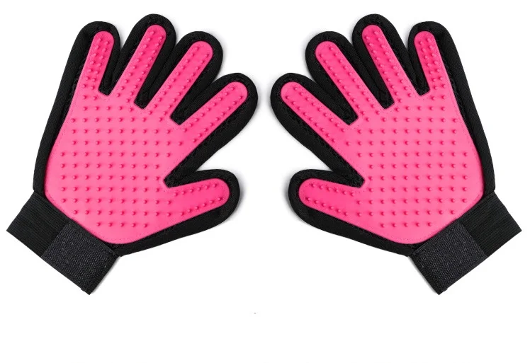 pink Перчатка для кошек Груминг за домашним животным собачьим волосом, щетка для удаления волос, расческа для волос, щетка для чистки пальцев собаки, массажная силиконовая перчатка для животных - Цвет: pink