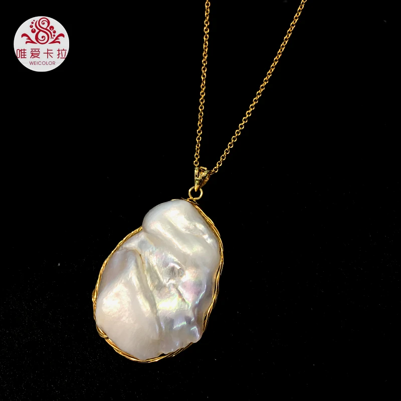 

WEICOLOR DIY Design!Popular Hand Made Gold Mixed Baroque Freshwater Pearl Pendant, All Unique !So You May Get a Similar Shape.