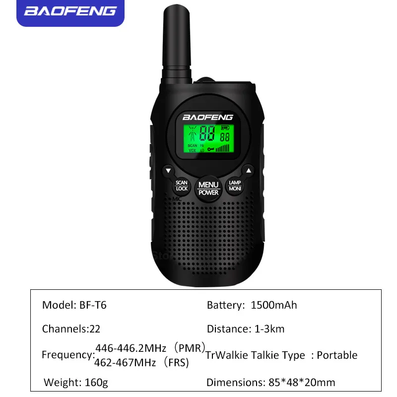 1 шт. Baofeng детская иди и болтай Walkie Talkie S, 22-канала FRS/PMR радио, 3 км Диапазон мини Two Way Радио с фонариком и ЖК-дисплей Экран подарок