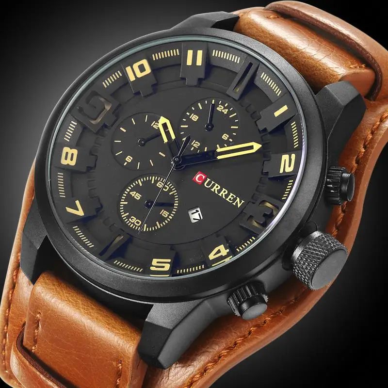 Мужские часы CURREN, мужские военные кварцевые часы, мужские часы s, Топ бренд, роскошные кожаные спортивные наручные часы, часы с датой, 8225