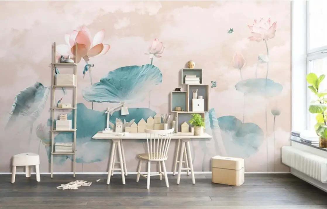 

Lotus Flower Wallpaper Bird Mural Waterproof Canvas Bedroom Luxury Home Decor Photo papers Animal Floral Paper 3d