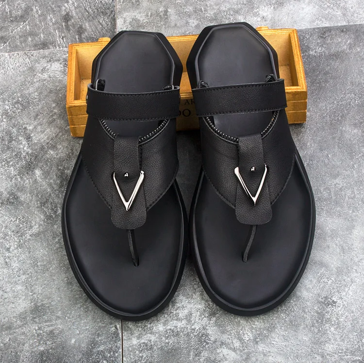 Yasilaiya/Новинка года; летние мужские сандалии; кожаные пляжные шлепанцы двойного назначения в Корейском стиле; мужские шлепанцы; Уличная обувь