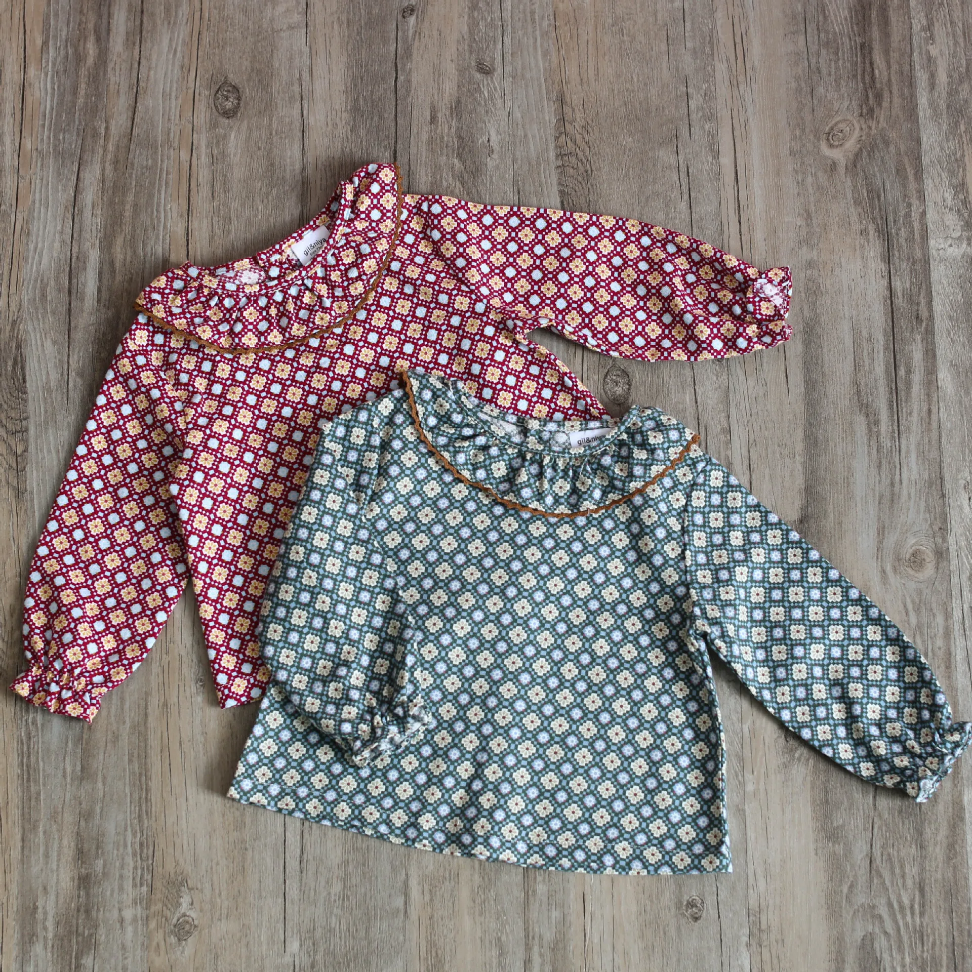 

Baby shirts Floral pattern vintage style New born cotton ruffles collar 100% tiny cotton blouse for girls boutique kids clothes
