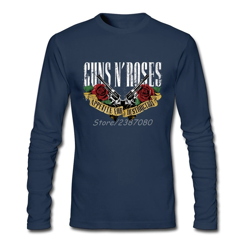 Guns N Roses футболка с длинным рукавом на заказ футболка мужская Pp Harajuku Хлопок Crewneck футболки - Цвет: Navy