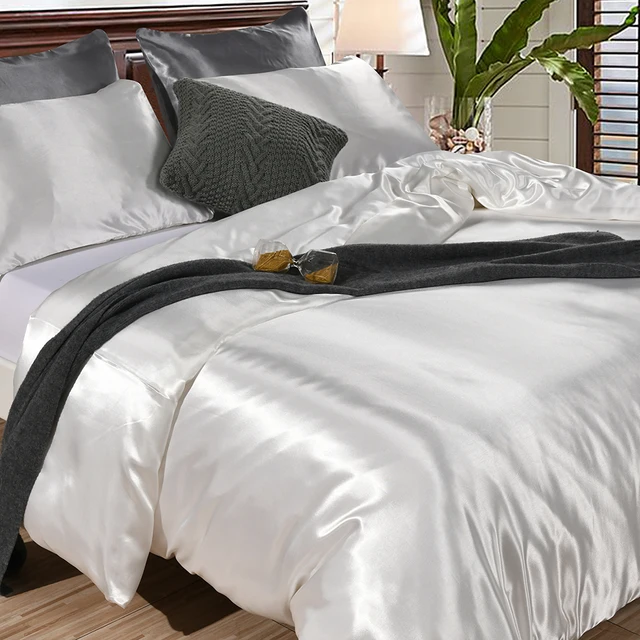 Special Offers 2/3Pcs American Luxury Style Satin Silk Bedding Set White Pure Color Duvet Cover Set  Bedclothes US Size Twin/Queen/King Special Offers 2/3Pcs American Luxury Style Satin Silk Bedding Set White Pure Color Duvet Cover Set  Bedclothes US Size Twin/Queen/King