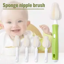 Infant Nipple Cleaning Sponge Brush Set With 360 Degree Rotating Replacement Sponge Heads Bottle Brushes Cleaner