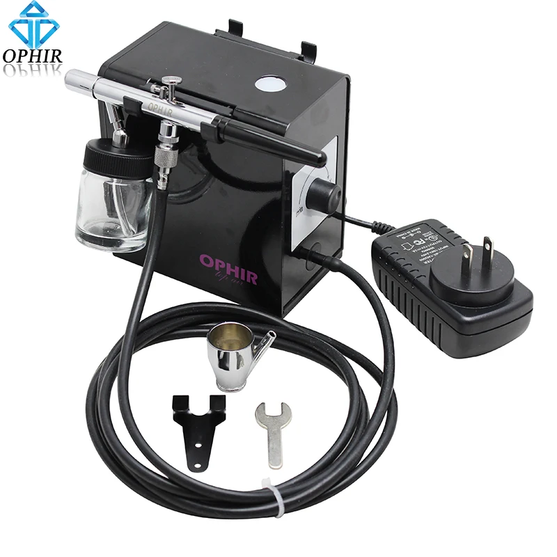 

OPHIR Black 0.35mm Down-Pot Dual Action Airbrush Kit with Adjustable Air Compressor Kit for Makeup Model Hobby Paint_AC095+AC072