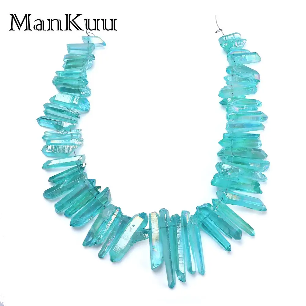 Mankuu Unregelmassigen Meer Blau Kristall Saule Grosshandel Strang Polieren Naturliche Stein Perlen Fur Schmuck Machen Kristall Punkt Amulett Aqua Aura Natural Stonerock Stone Aliexpress