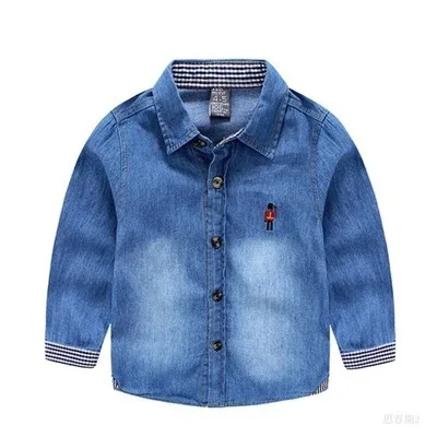 

Boys'Spring and Autumn Dresses 2018 Children's Denim Shirts Long-sleeved Children's Korean Boys' Shirts