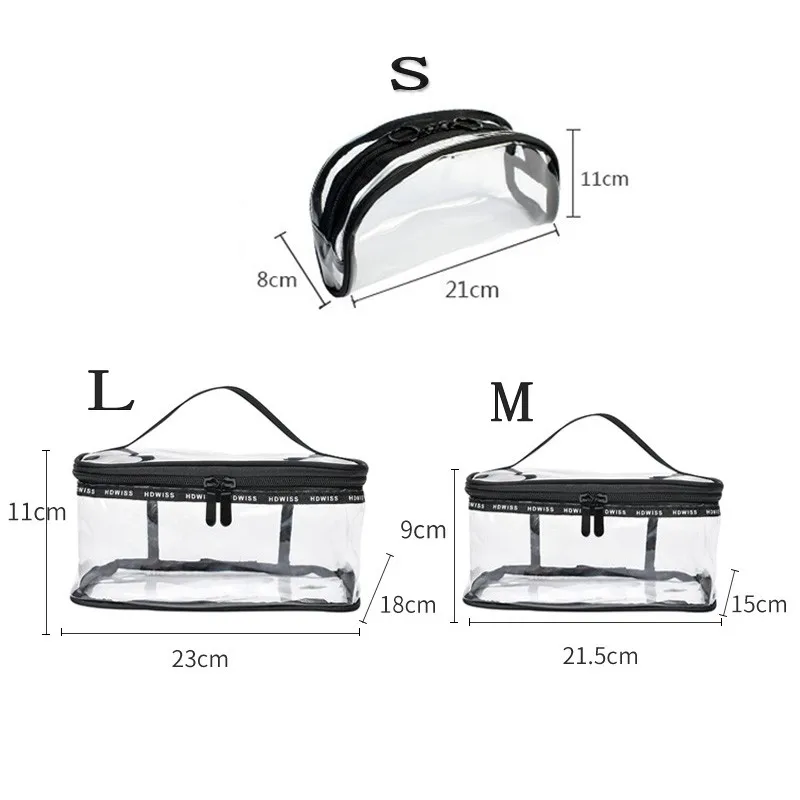 3 шт. прозрачная сумка из ПВХ, органайзер для путешествий, прозрачная косметичка, чехол для туалетных принадлежностей, косметичка, сумки для стирки - Цвет: Прозрачный