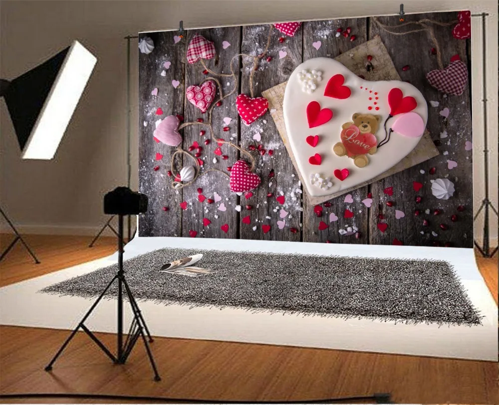 Laeacco Baby Birthday Love Heart Cake Dessert Dark Wooden Board Photo Backgrounds Photography Backdrops Photocall Photo Studio